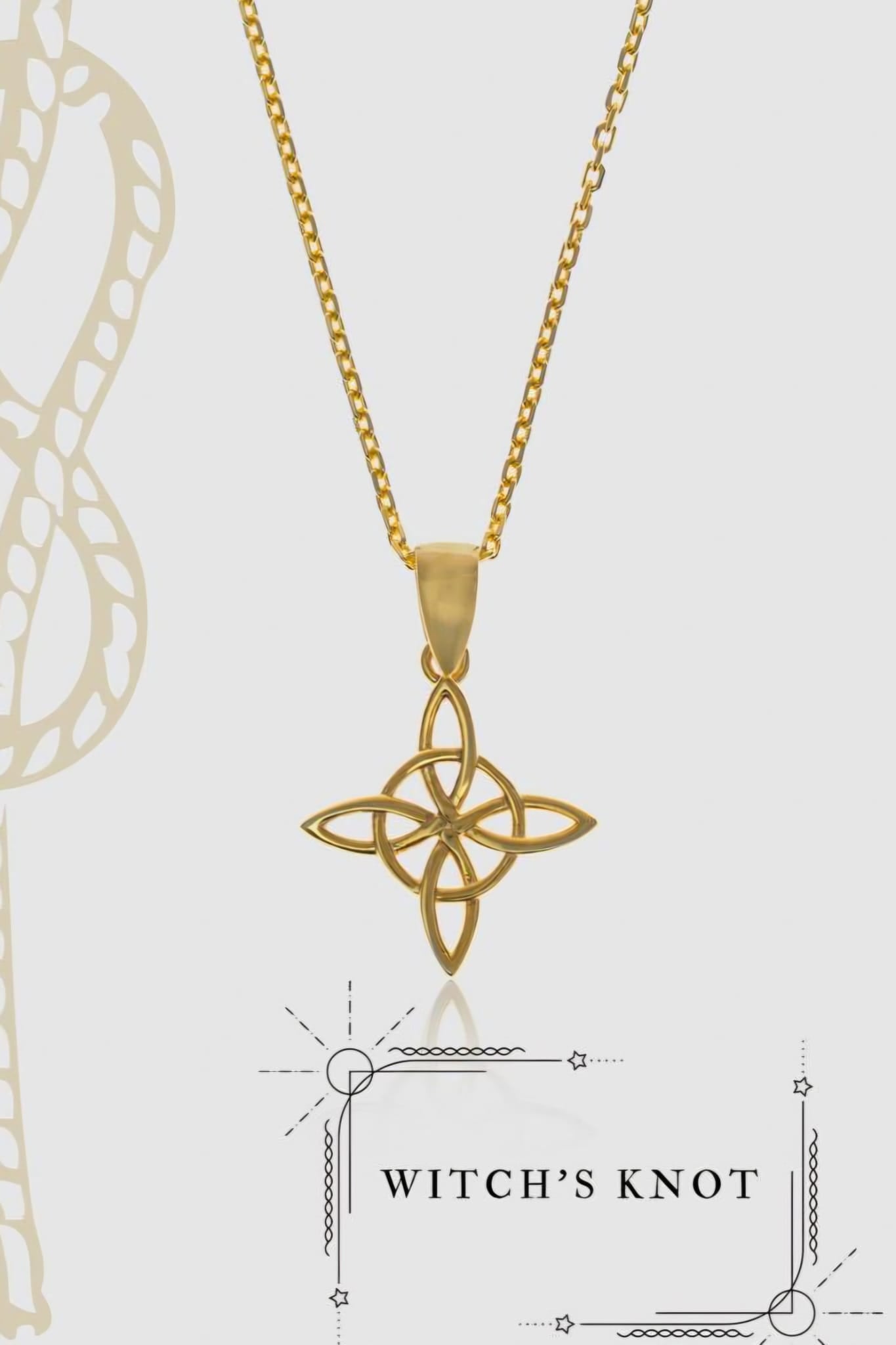 925 Ayar Gümüş Üzeri Altın Kaplama Witch’s Knot El Yapımı Kolye